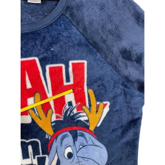 Disney Long Sleeve Sleepwear Women's Size XL Eeyore "Bah Humbug" Blue Fleece - Picture 3 of 8